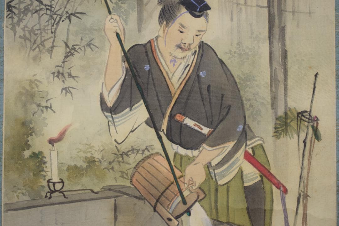 【真作】里見雲嶺/若水之図/人物図/汲水行事/掛軸☆宝船☆Y-475　JM