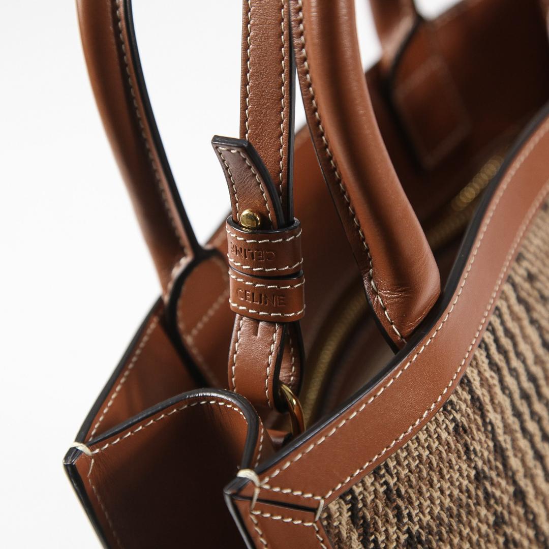 極美品 CELINE スモール バーティカル カバ / チェック ツイード ロゴ