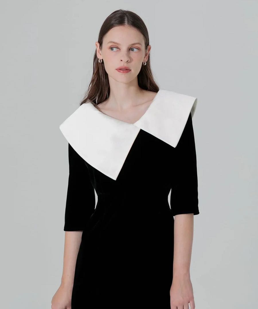 【美品】Leja Sアシンメトリービッグカラー ベロア マーメイドドレス 結婚式