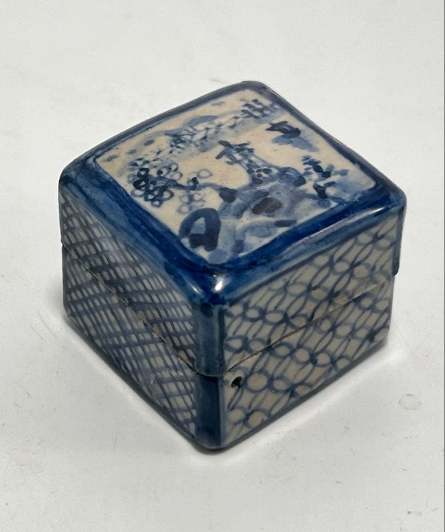 極上 古美術　染付香盒 M--006