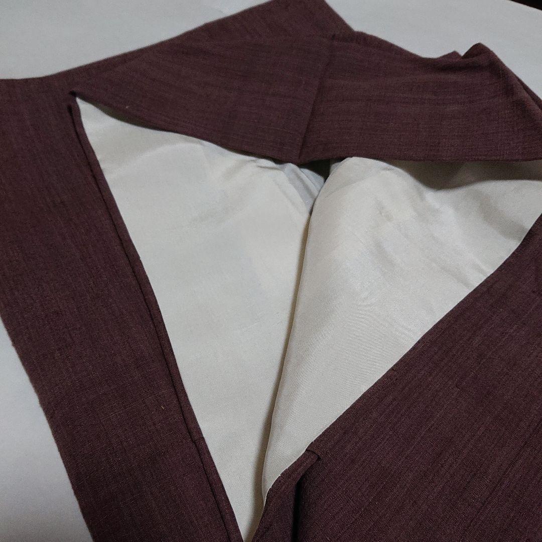 【本場結城縮】色無地 臙脂鼠 縮織