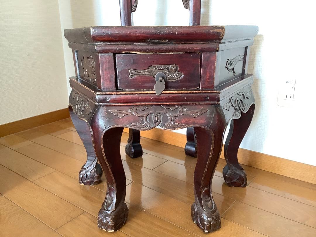 アンティーク中国家具 猫脚椅子 花台 古家具 ディスプレイ シノワズリ 希少風水