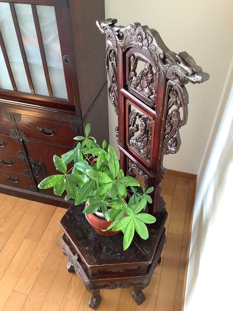 アンティーク中国家具 猫脚椅子 花台 古家具 ディスプレイ シノワズリ 希少風水