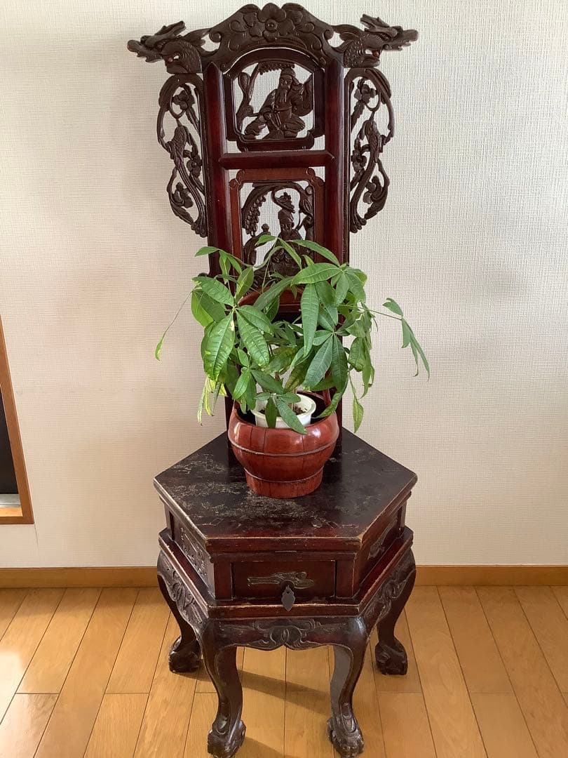 アンティーク中国家具 猫脚椅子 花台 古家具 ディスプレイ シノワズリ 希少風水