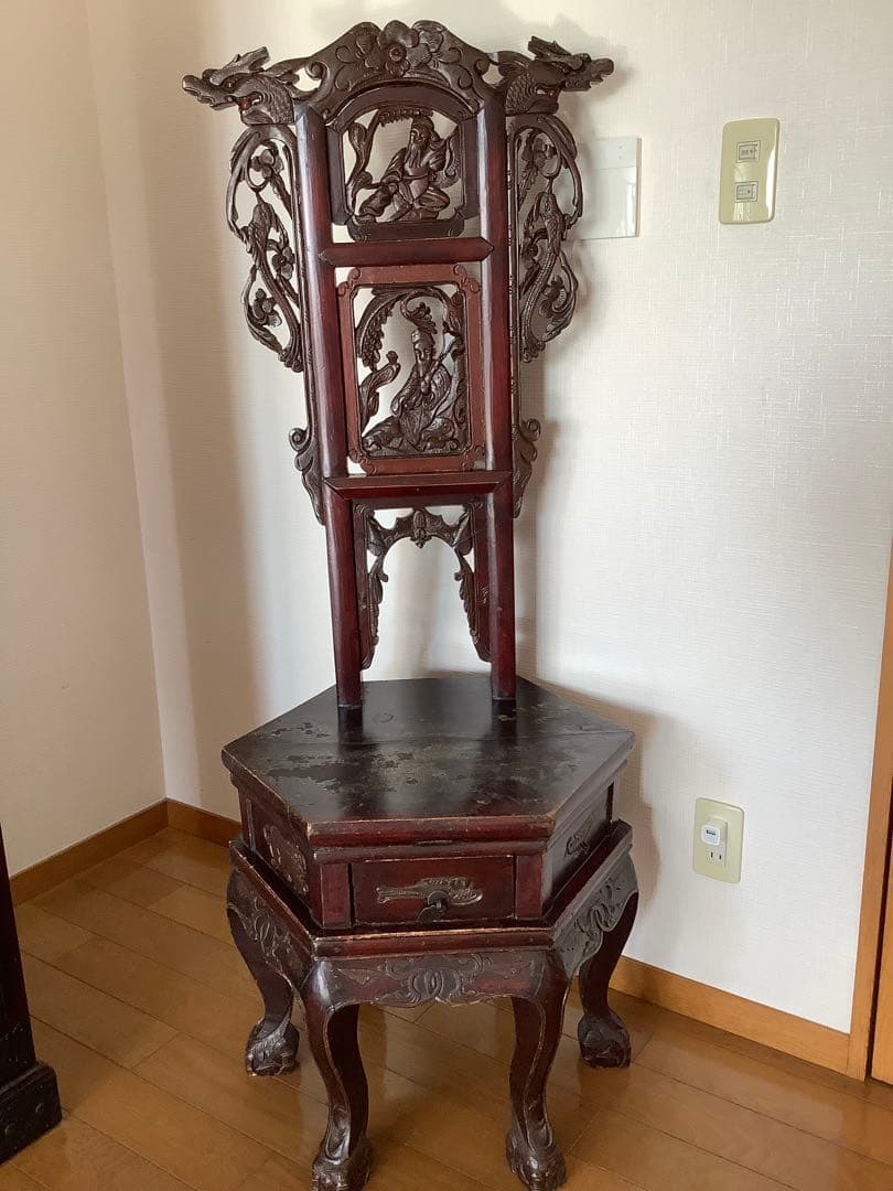 アンティーク中国家具 猫脚椅子 花台 古家具 ディスプレイ シノワズリ 希少風水