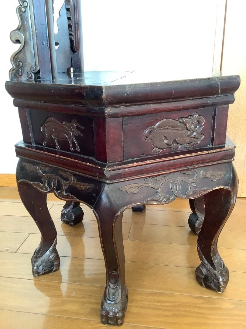 アンティーク中国家具 猫脚椅子 花台 古家具 ディスプレイ シノワズリ 希少風水