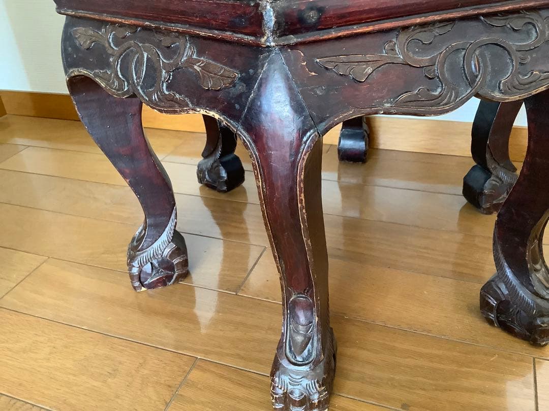 アンティーク中国家具 猫脚椅子 花台 古家具 ディスプレイ シノワズリ 希少風水