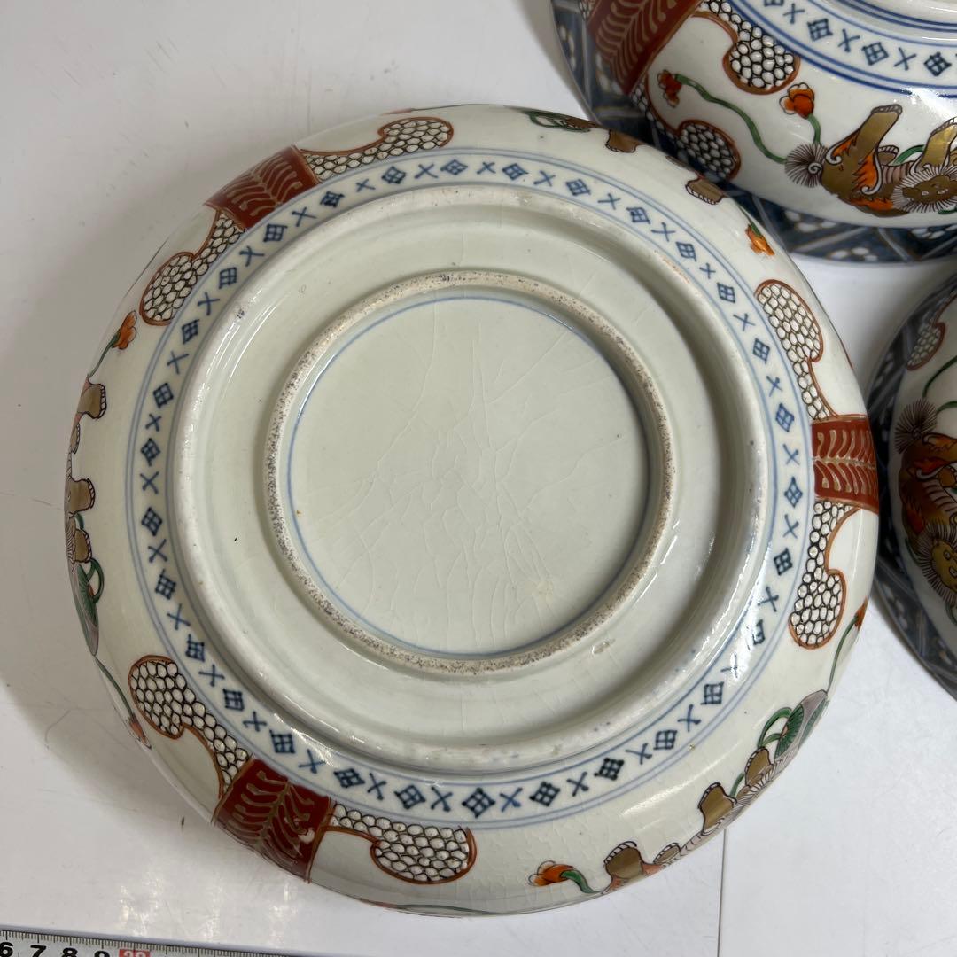 古伊万里　上手赤絵獅子図　三ツ鉢　タカサ　東さ8-0119①