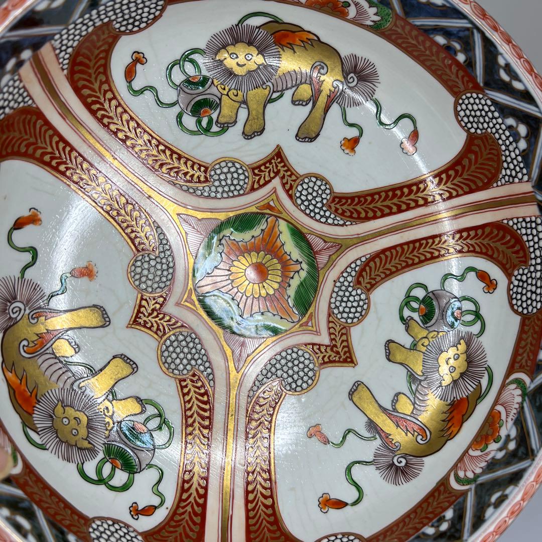 古伊万里　上手赤絵獅子図　三ツ鉢　タカサ　東さ8-0119①