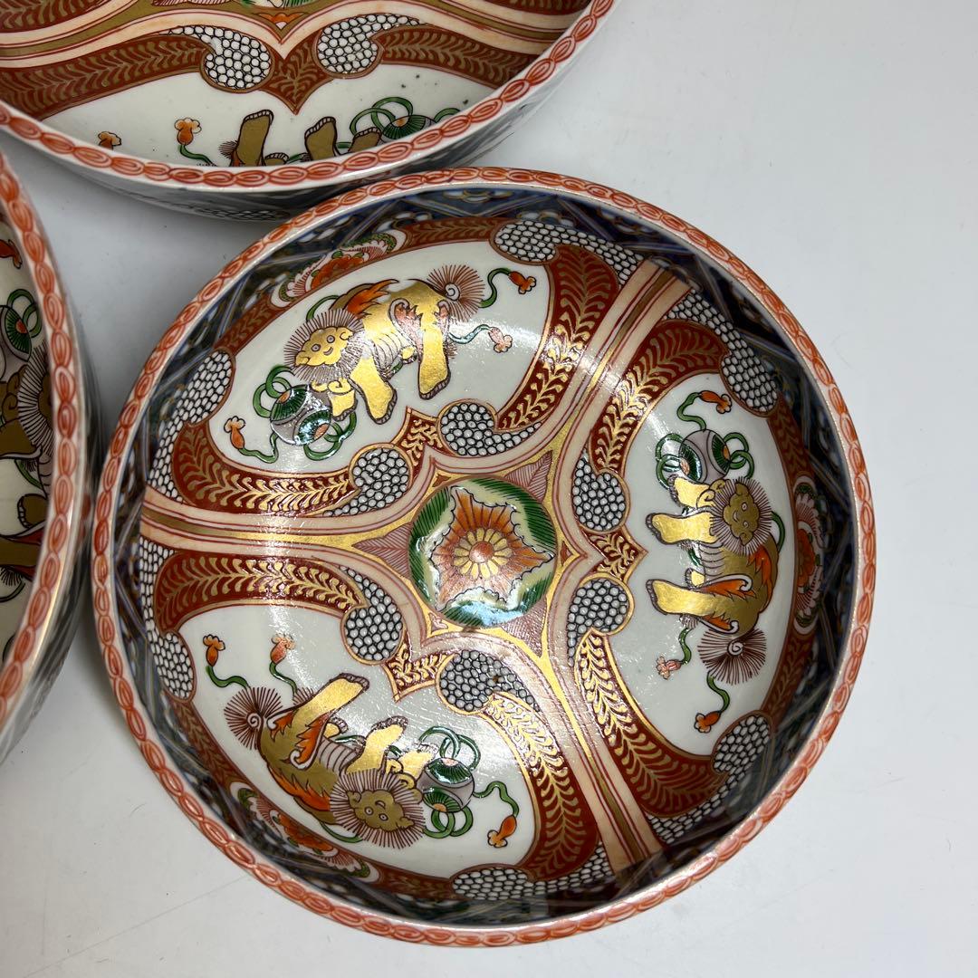 古伊万里　上手赤絵獅子図　三ツ鉢　タカサ　東さ8-0119①