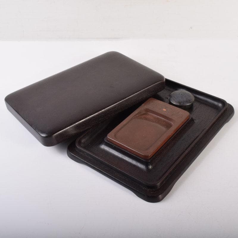 中国　書道具　端渓硯　水孟　唐木箱　M　R7819