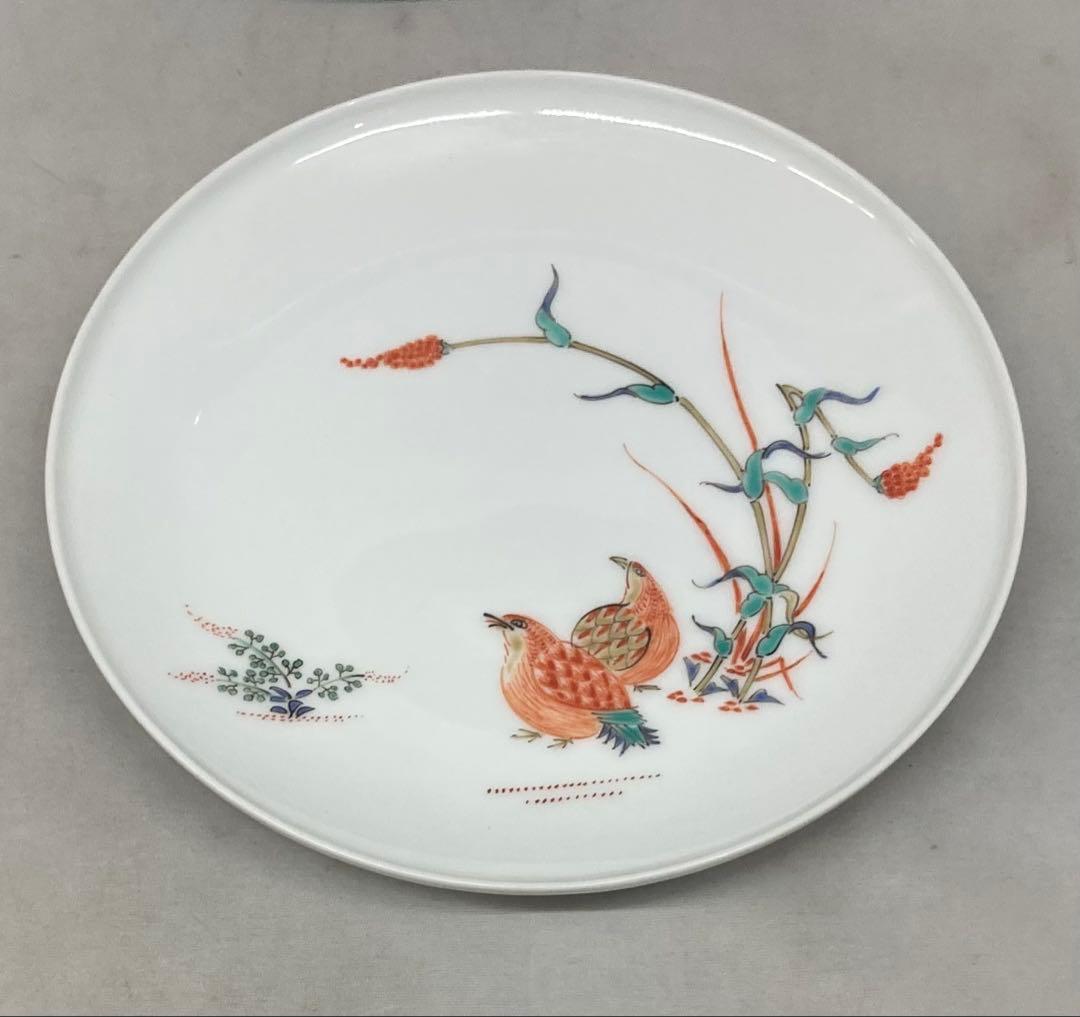 B489b「錦 粟鶉文　皿」5枚　十三代酒井田柿右衛門作　共箱　銘々皿　茶道具