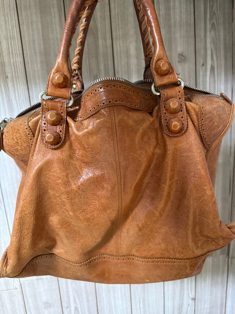 【mx品】BALENCIAGA ブラウンレザー ハンドバッグ