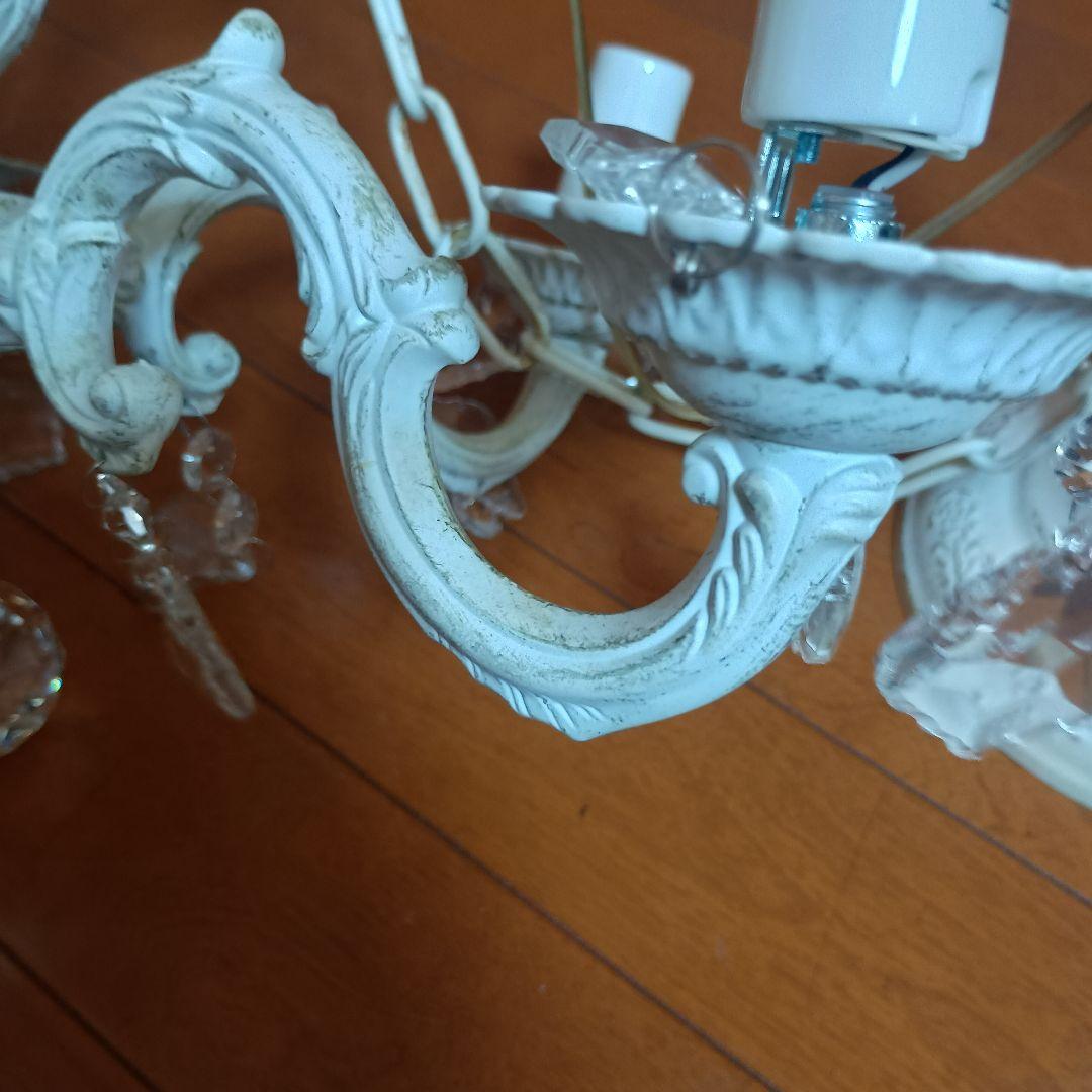 シャンデリア　シャビーホワイト　5灯 LED電球付　クリスタルガラス　注意点有り