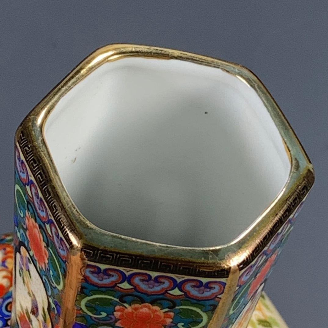 パステル蒔絵花鳥多稜天球瓶 景徳鎮 陶磁器 装飾品 工芸品 美術品 置物