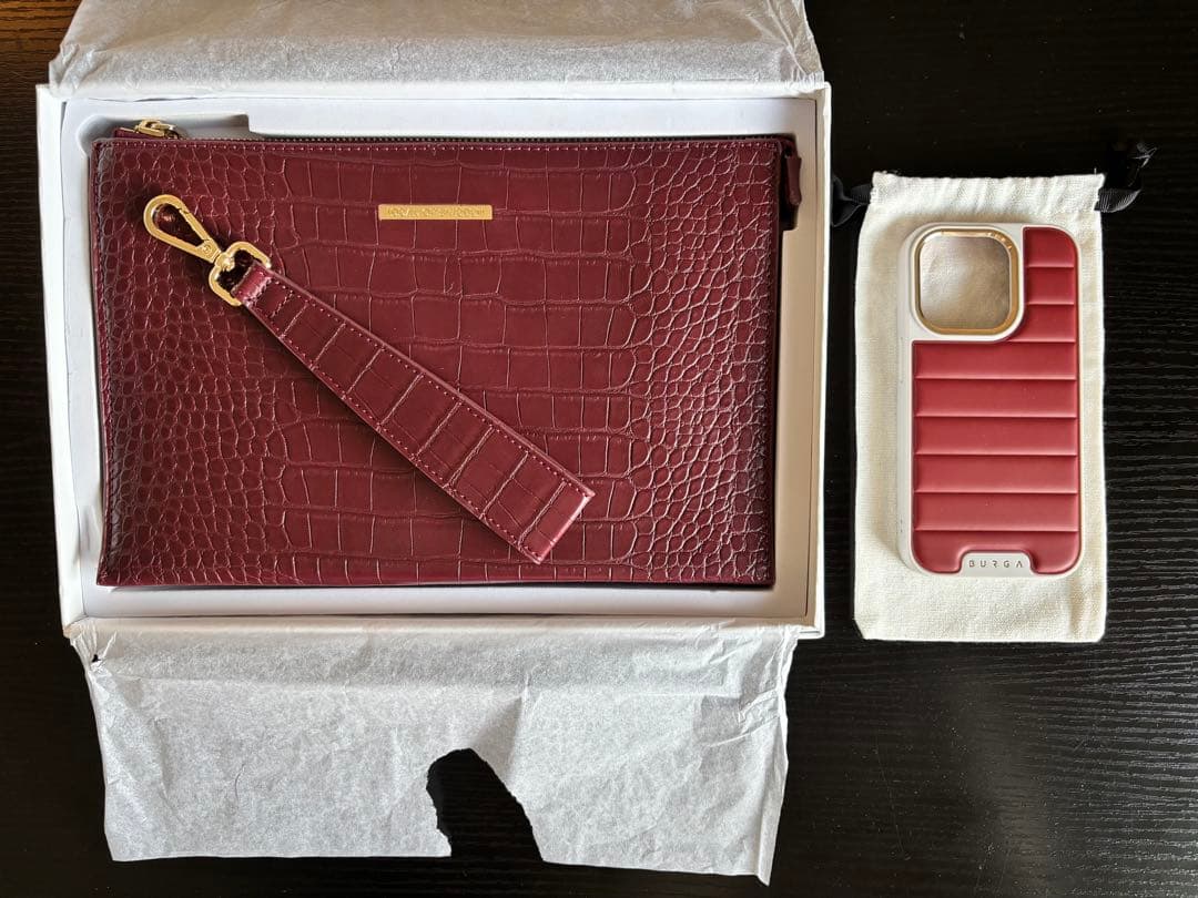 SET⭐︎ バーガンディ クラッチバッグ & iPhone15Pro ケース