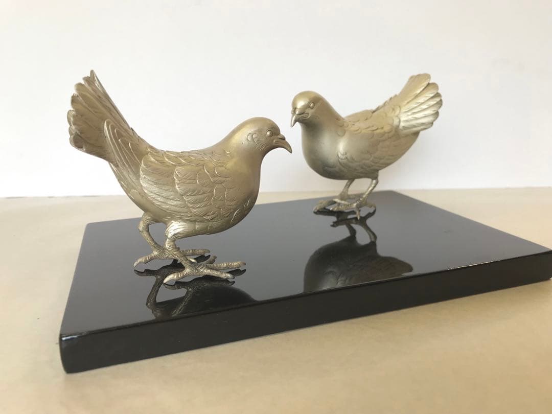 銀製:夫婦鳩置物