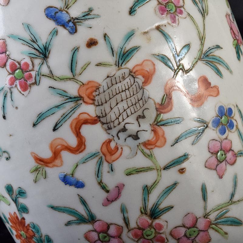 中国　南京　粉彩　花文瓶　時代箱付　M　R8180