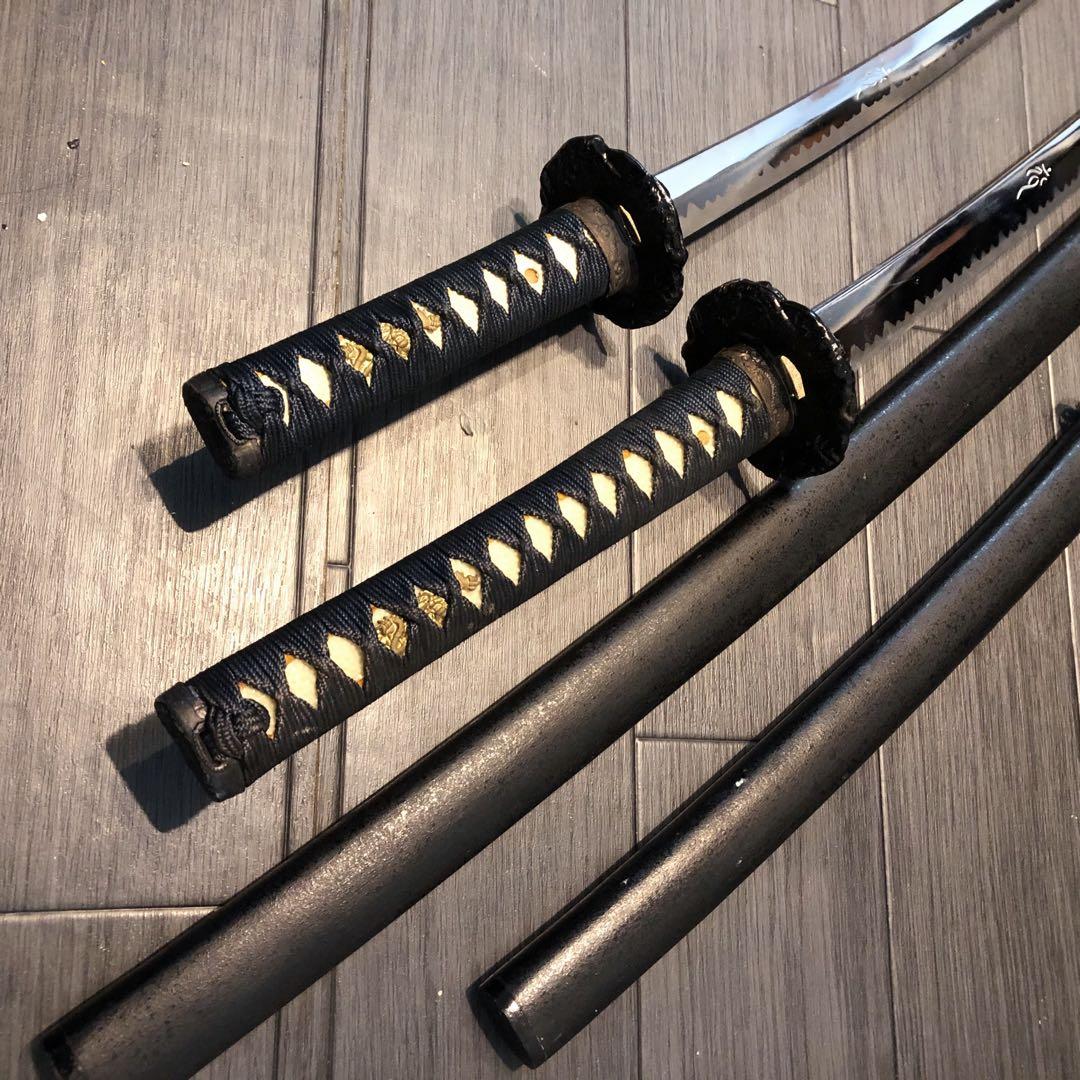 本格模造刀　龍梵字刻印　居合刀　 美術刀剣　太刀　脇差　大小セット　緑拵え