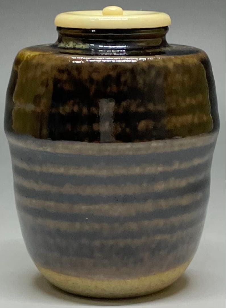 膳所焼　淡海ぜぜ　陽炎園　肩衝茶入 茶道具　仕覆　共箱(四方桟盛蓋) 　V11