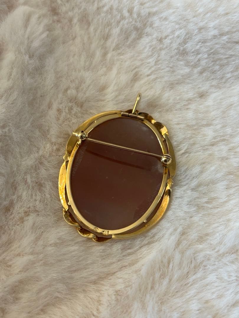 カメオブローチ ペンダントヘッド　女性の横顔デザイン　K18