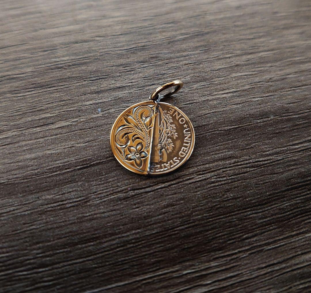 セブン送料無料Maxiマーキュリーダイムハーフカットペンダント/k14YG