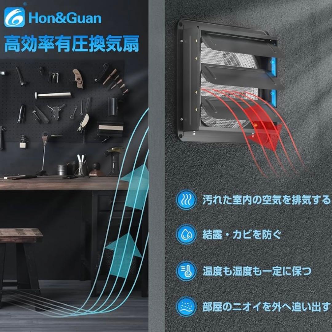 Hon&Guan 換気扇 300mm 有圧換気扇 スイッチ付き 低騒音 排気専用