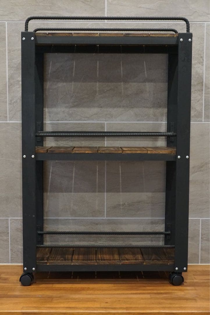 ウィスキーラック　サイドバー　ワゴンタイプ　男前インテリア　棚