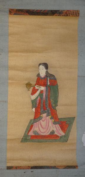 稀少 アンティーク 神社 聖徳太子 紙本 肉筆 掛軸 神道 絵画 日本画 古美術