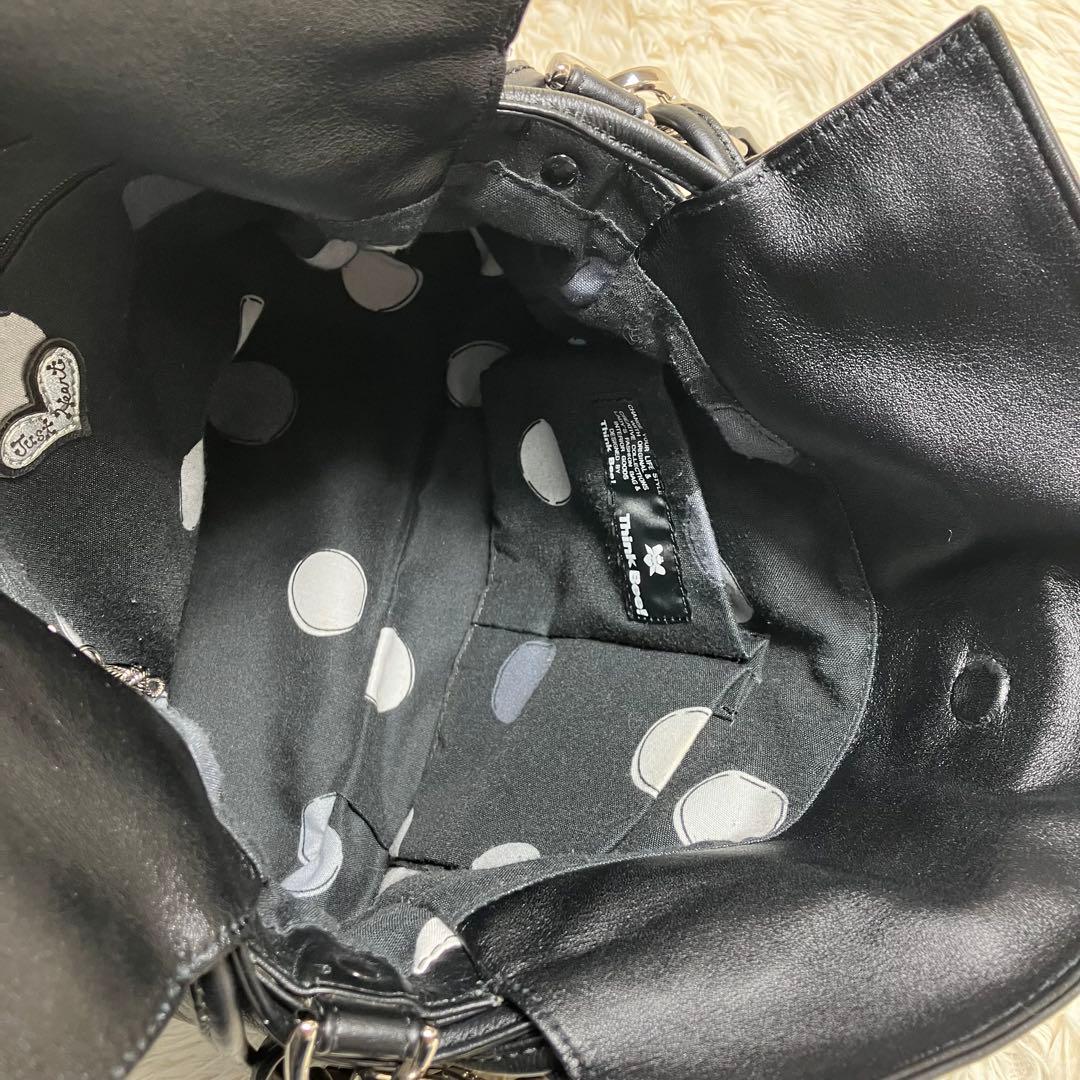 【美品】 シンクビー 巾着 2way ラインストーン レザーブラック