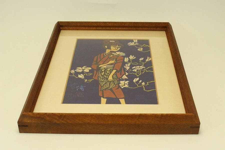 滝平ニ郎 作 木版画「少女」落款 額装 肉筆サイン(ZE444)