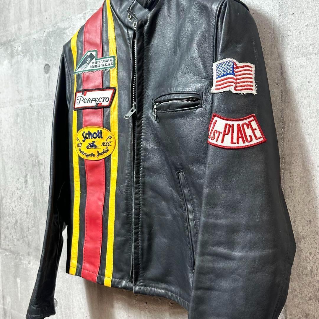 ⭐️即決価格⭐️Schott シングルライダースジャケット　アメリカ製　ワッペン