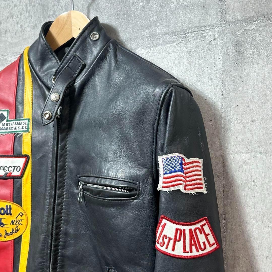⭐️即決価格⭐️Schott シングルライダースジャケット　アメリカ製　ワッペン