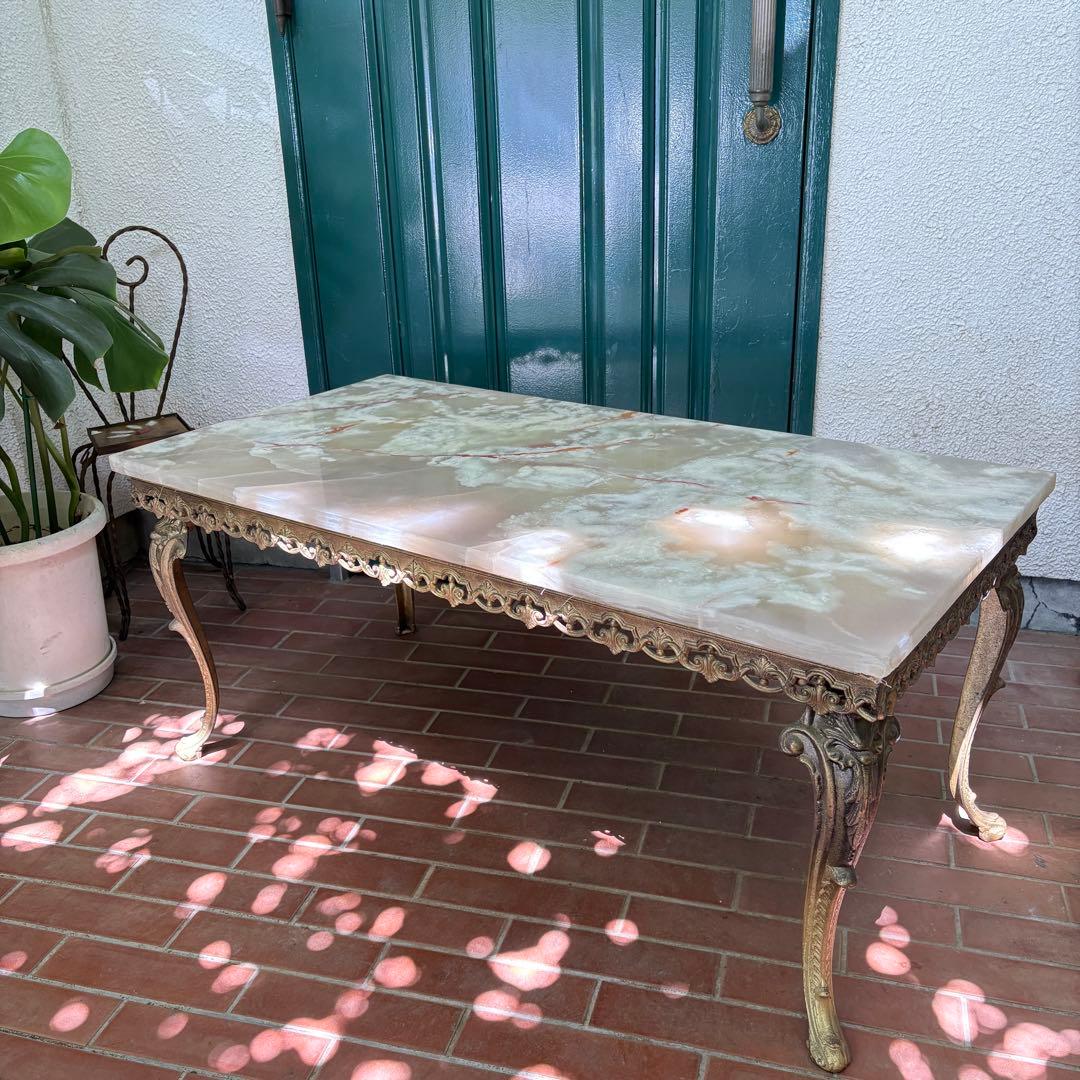 大理石テーブル アンティーク レトロ コーローテーブル　W100×D50×H46
