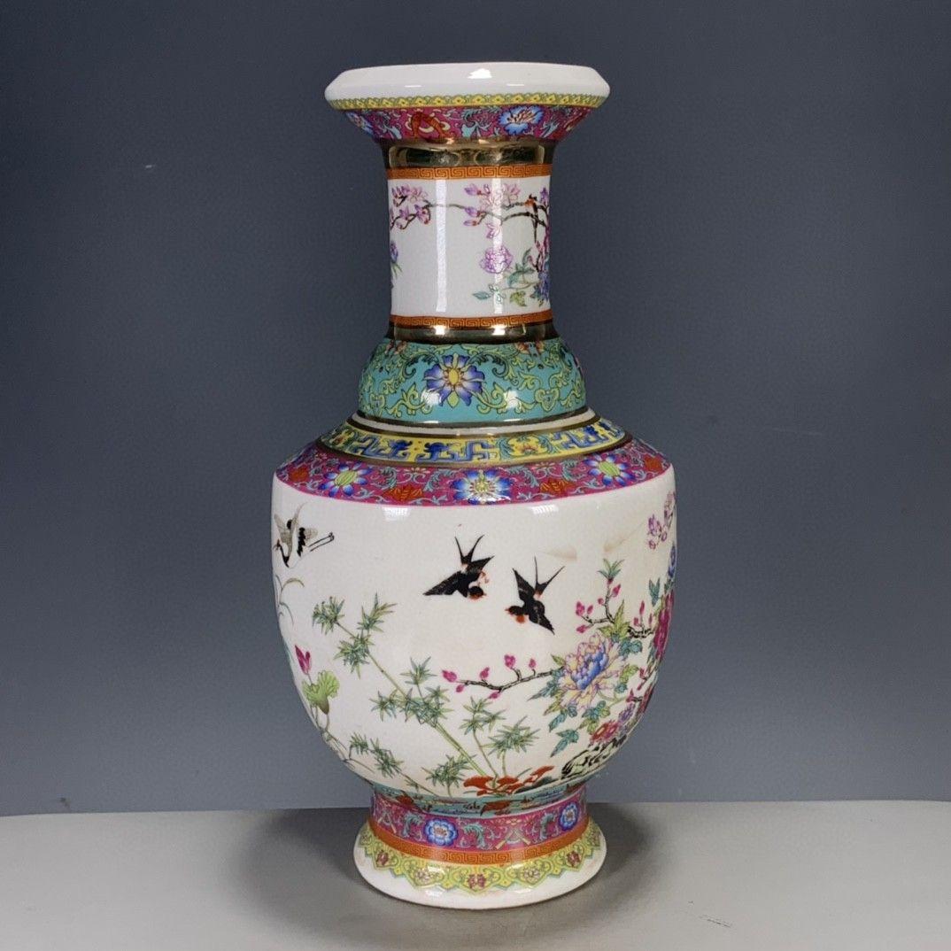 清代乾隆粉彩花鳥花瓶 景徳鎮 陶磁器 装飾品 現代工芸品美術品 置物