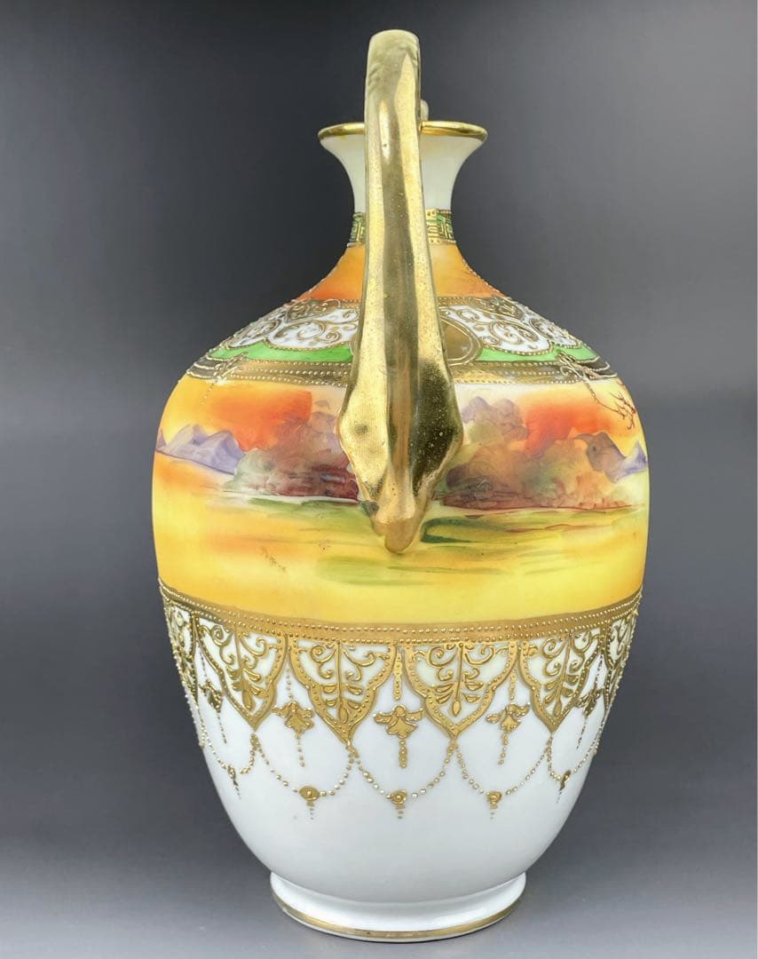 【希少】オールドノリタケ ２６．８㎝ ガレ風夕景紋 アールヌーボー 花瓶