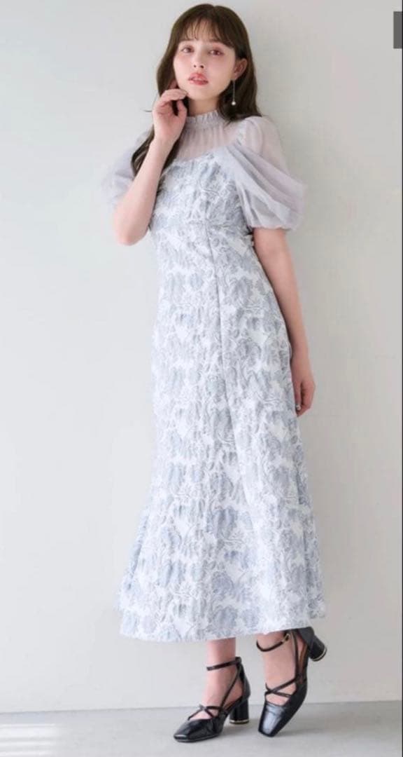 dazzlinシアーベールジャガードワンピース オフホワイト