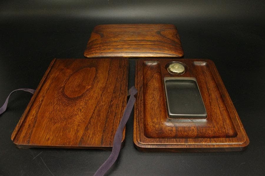 笹蒔絵 板文庫硯 共箱 未使用 文房四宝(A923)