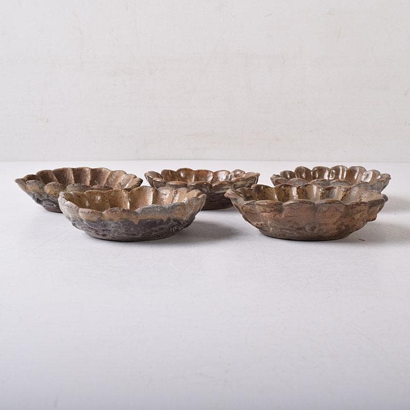 和食器　備前焼　古備前　波千鳥文　手塩皿　五客　C　R8360