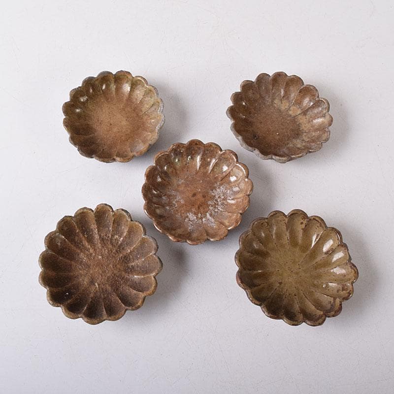 和食器　備前焼　古備前　波千鳥文　手塩皿　五客　C　R8360