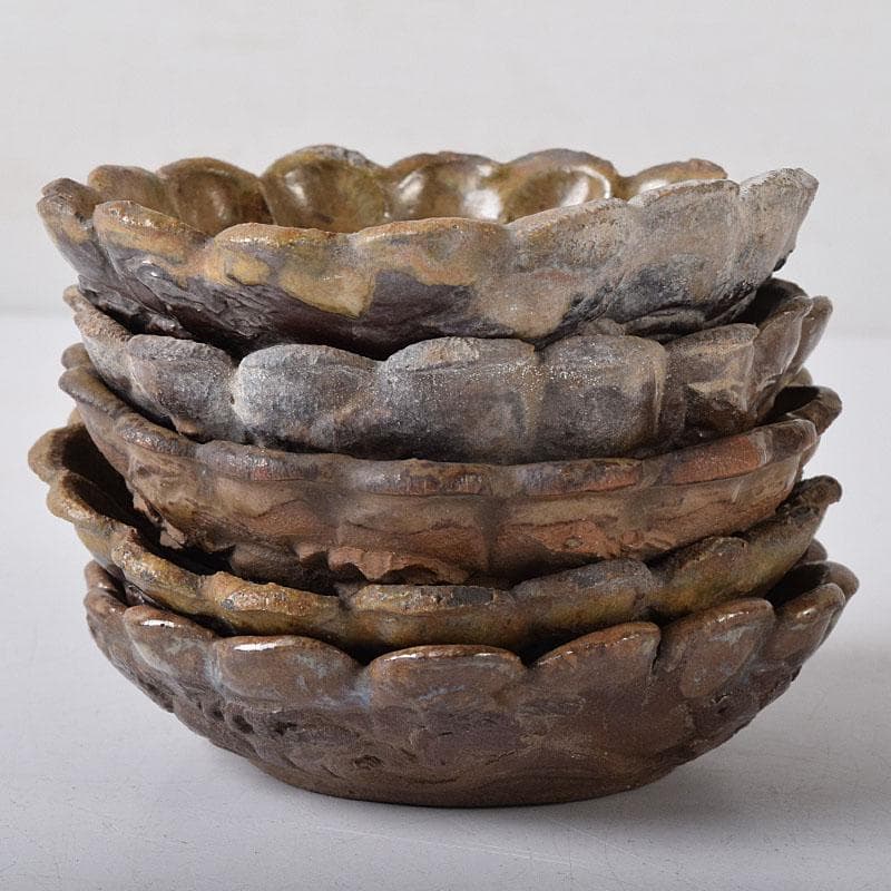 和食器　備前焼　古備前　波千鳥文　手塩皿　五客　C　R8360