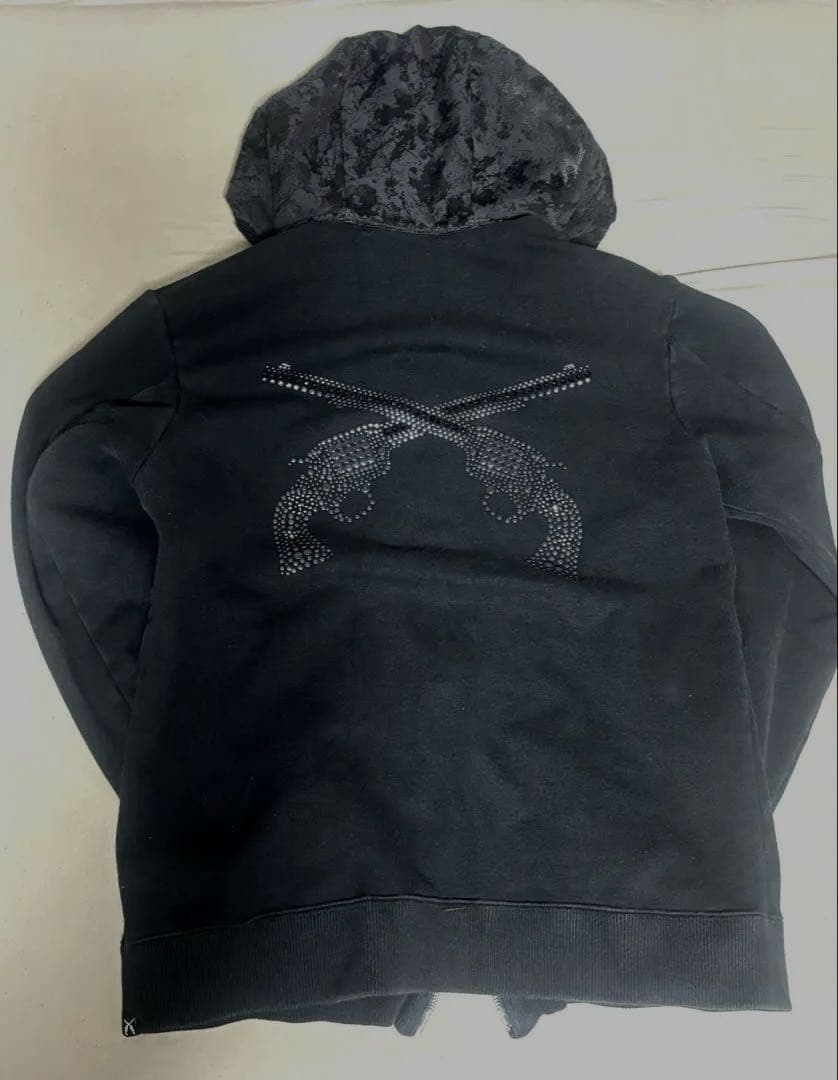 Roar y2k black パーカー ダブルジップ ラインストーン ラメ