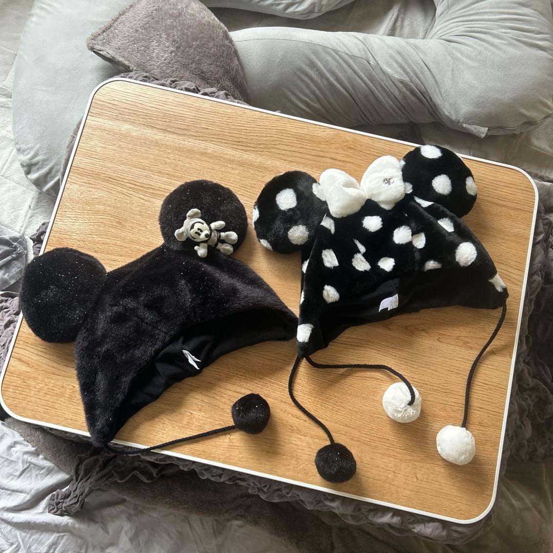 ディズニー　ファンキャップ　ミッキー　ミニー　ラメ　黒　ドッド　ビジュ　ペア