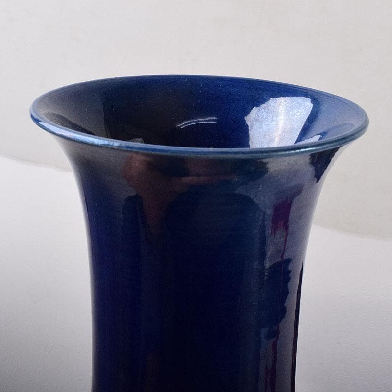 中国　景徳鎮製　藍釉法花花鳥文瓶　唐木台・箱付　V　8055C