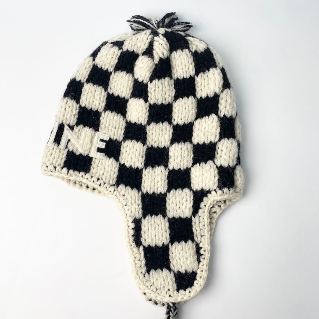 セリーヌCELINE チェック ニット ロゴ キャップ