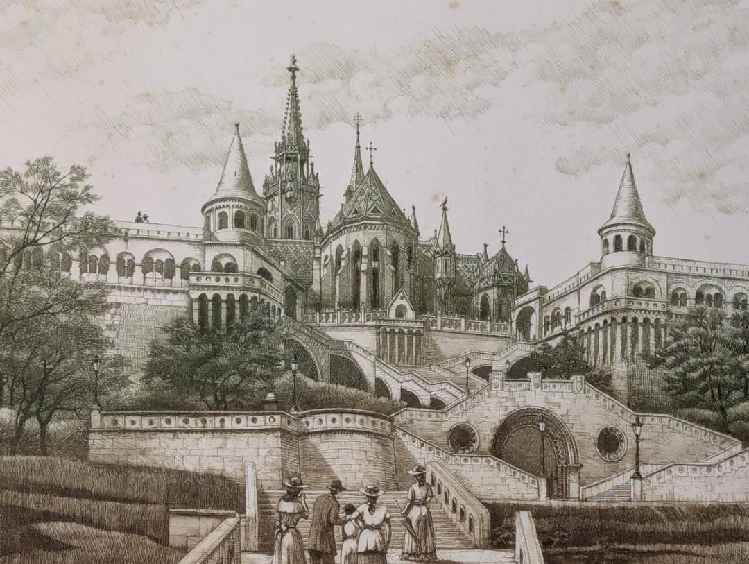 【真作】版画　作者不詳　サイン有　銅版画　漁夫の砦　ハンガリー　名品　T194