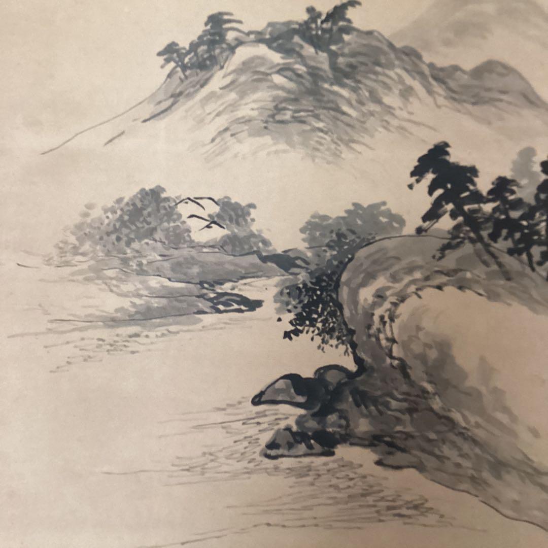 川合玉堂　　紙本水墨山水画　　肉筆画　　掛軸一幅　合わせ箱　　模写　244ーA