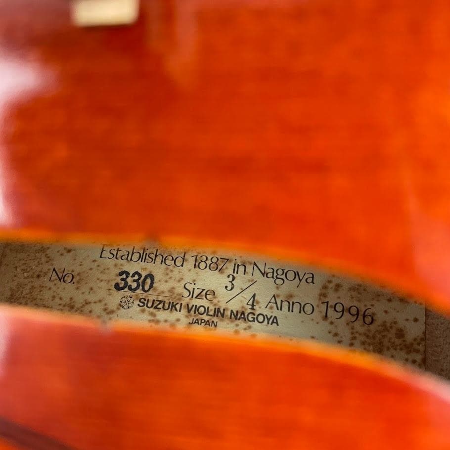 極上●鈴木バイオリン● No.330 3/4 1996年製 極虎 弓・K.杉藤