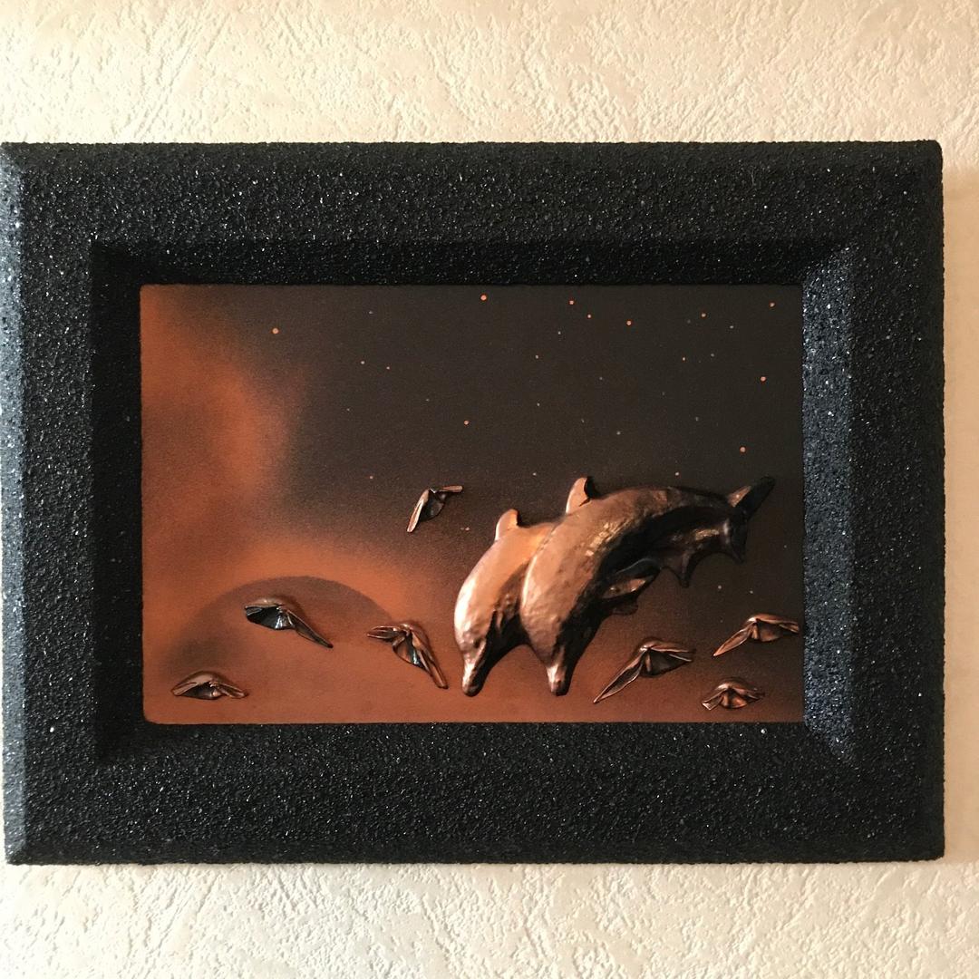 ニュージーランド　３Dモノクロマティックアート　“イルカ”