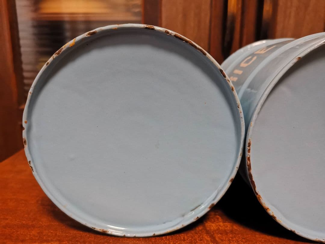 アンティークホーロー水色キャニスター3点セット美品